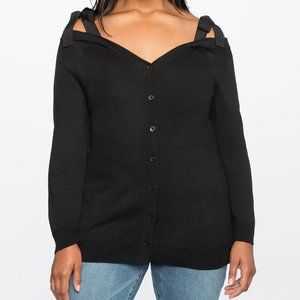 Black Off the Shoulder Tie Strap Cardigan Eloquii
